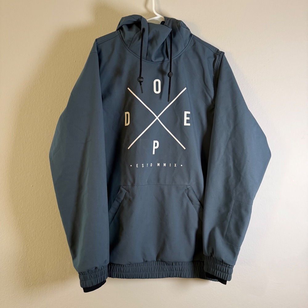Dope Snow Yeti Softshell Ski Snowboard Hoodie Mens Medium Blue Grey Graphic Logo